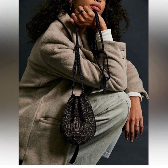 Free People Black Beaded Bucket Bag - Picture 5 of 7